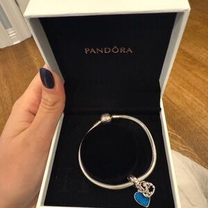 Pandora Silver Blue Heart Charm Bracelet